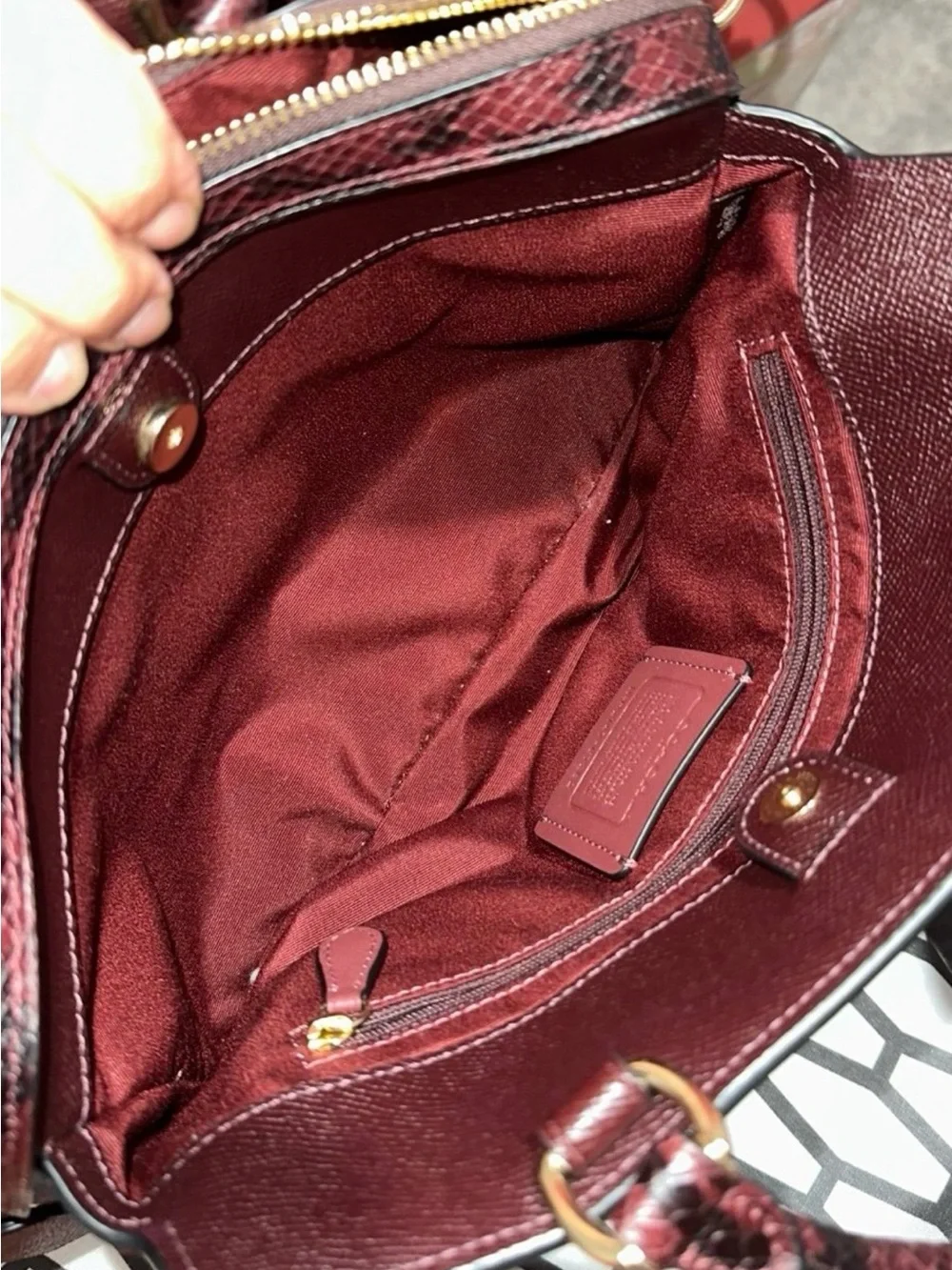 Coach Lillie Carryall Burgundy Leather Satchel with Gold Hardware